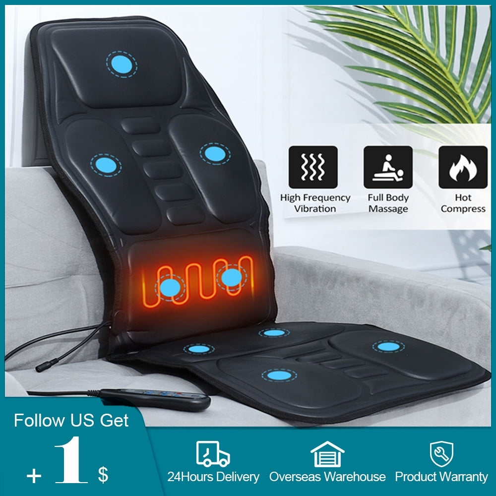 Coussin de massage chauffant électrique pour voiture, soulagement des douleurs au cou et à la taille, massage par vibrations, siège de voiture ou de bureau, massage complet du corps - Asia